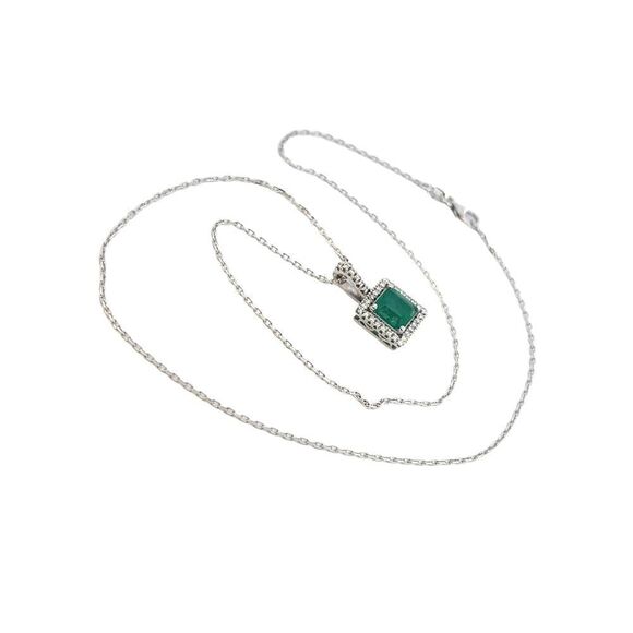 Natural Emerald Diamond Necklace 18" 14k WG 2 TCW Certified $4,950 309026 - Picture 5 of 11